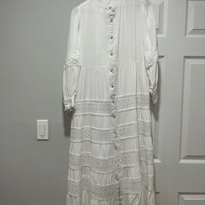 Elegant White Lace Button-Down Dress